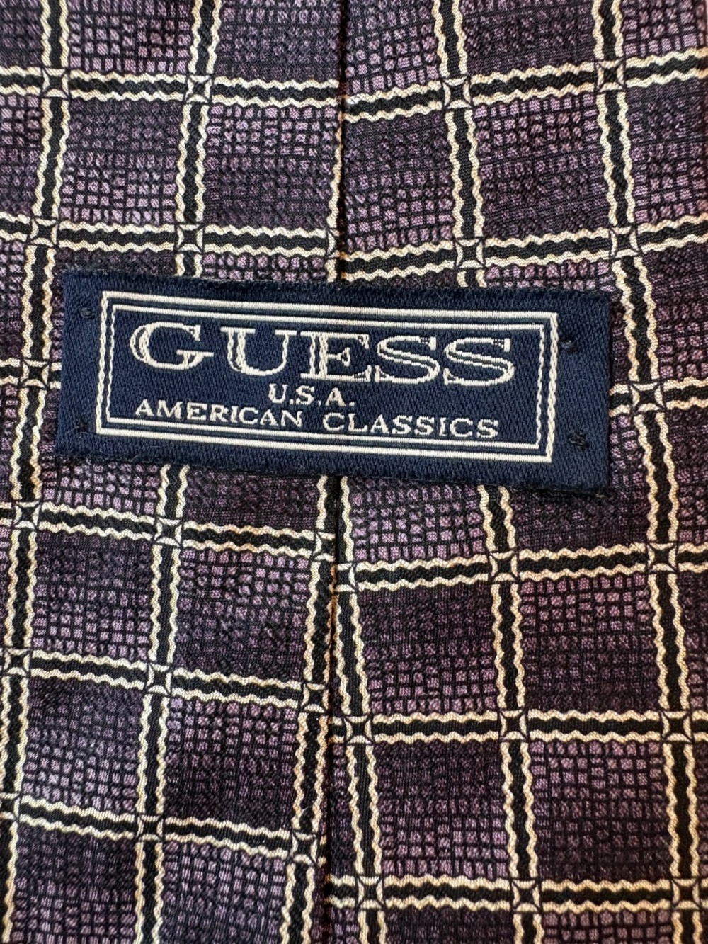 Vintage GUESS U.S.A. American Classics Silk Tie Brown Gold Grid